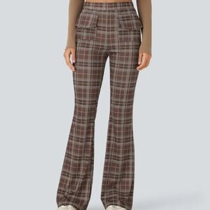 Halara High Waisted Pocket Plaid Flare Casual Pants